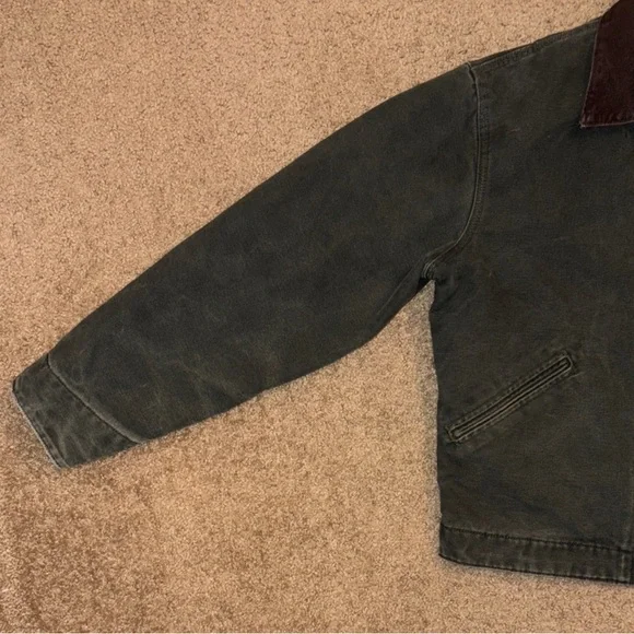 Carhartt Dark Green Jacket with Brown Collar Men’s J97 MOS - Picture 2 of 14